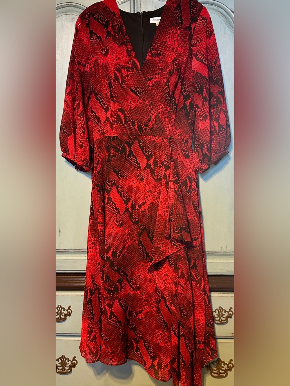 Calvin Klein Red and Black Snake Print Maxi Dress